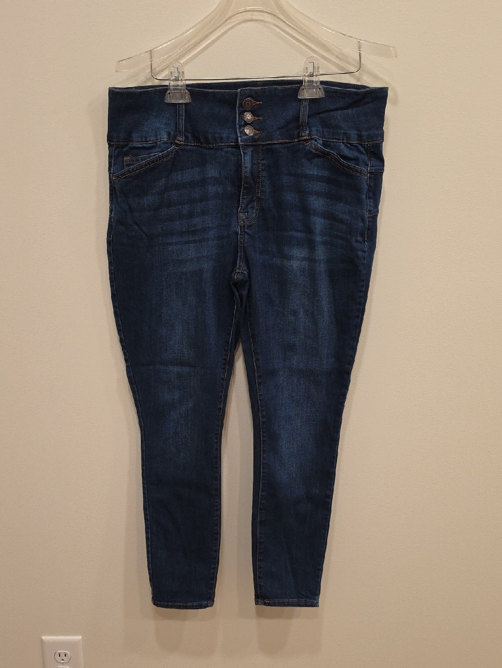 High-Rise Dark Blue Women’s Jeans with Triple-Button Waist